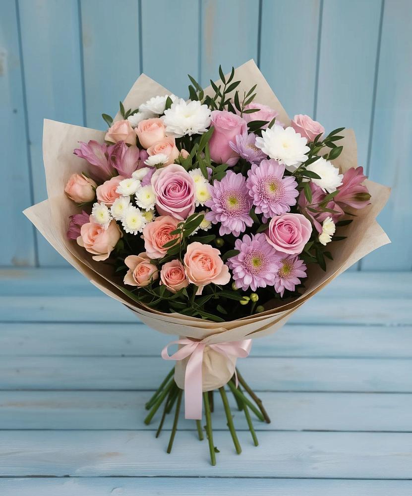 Букет цветов из: Хризантемы, Розы и Альстромерии в Тахтамукай