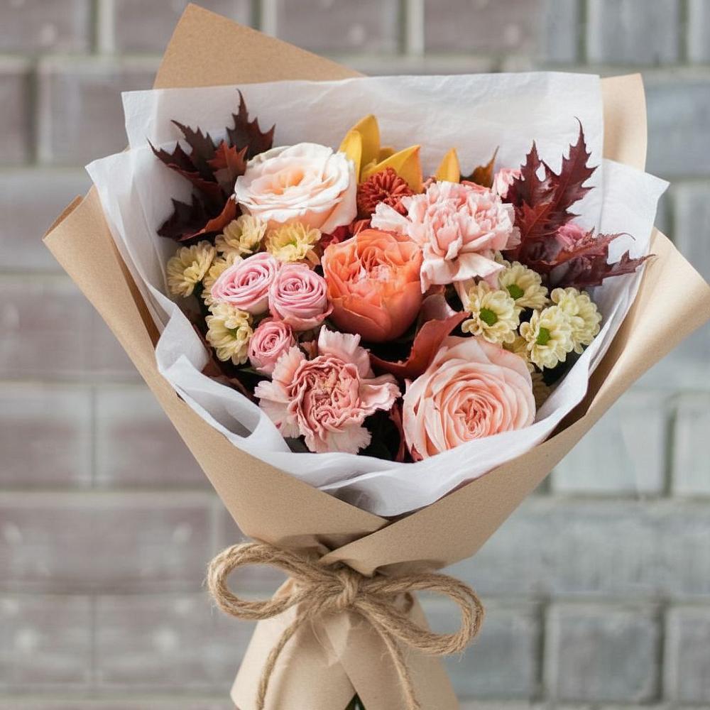 Букет цветов из: Гвоздики, Хризантемы и Розы в Тахтамукай