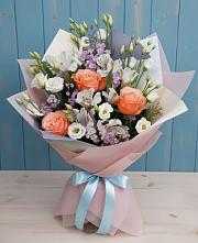 Букет цветов из:  Лизиантусы, Розы, Альстромерии и Гипсофила #REPLACE_PRED# Тахтамукай