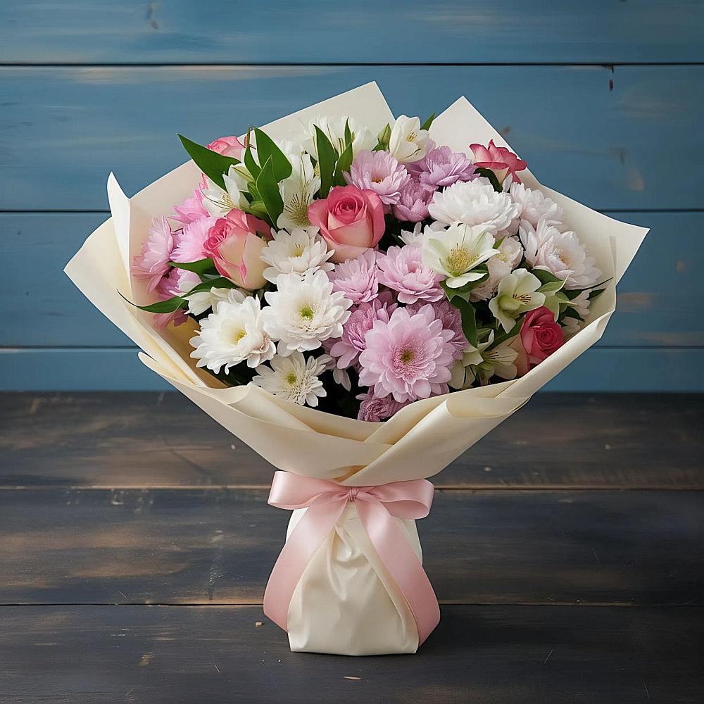 Букет цветов из: Хризантемы, Альстромерии и Розы в Тахтамукай